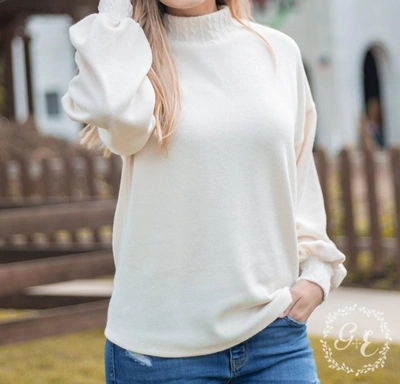 Shop Southern Grace Warmhearted Sweater With Turtle Neck And Balloon Sleeve In Cream In White