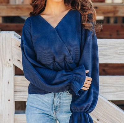 Shop Southern Grace Beyond The Blue Horizon Long Sleeve Top In Navy
