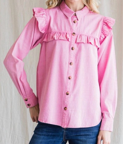 Shop Jodifl Devyn Denim Button Down Shirt In Pink
