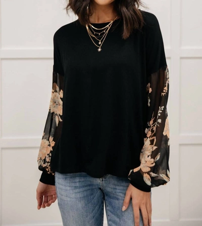 1clique Co. Bouquet Sleeves Top In Black In Black