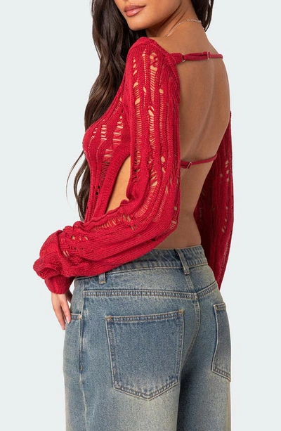 Edikted Rosa Open Back Sheer Sweater In Red