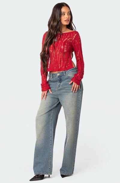 Edikted Rosa Open Back Sheer Sweater In Red