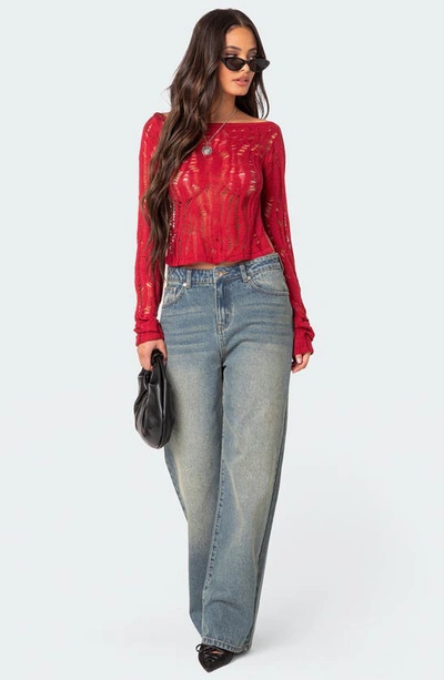 Edikted Rosa Open Back Sheer Sweater In Red