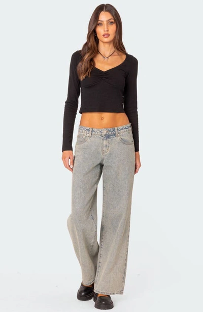 Edikted Nat Ruched Crop Top In Black