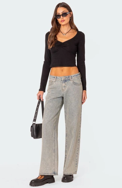 Edikted Nat Ruched Crop Top In Black