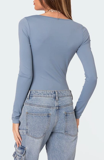 Shop Edikted Joanna Square Neck Long Sleeve Bodysuit In Light-blue