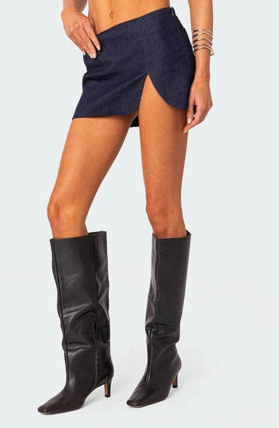 Edikted Women's Jemma Side Slit Denim Mini Skirt In Dark-blue