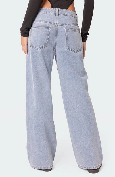 Edikted Lucille Low Rise Satin Bow Jeans In Light Blue In Light-blue