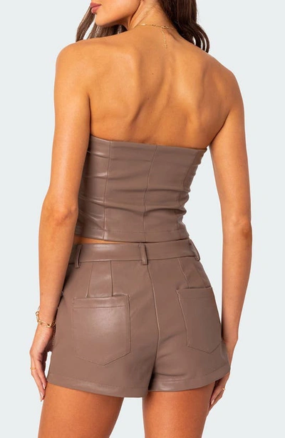 Edikted Martine Faux Leather Tube Top In Brown