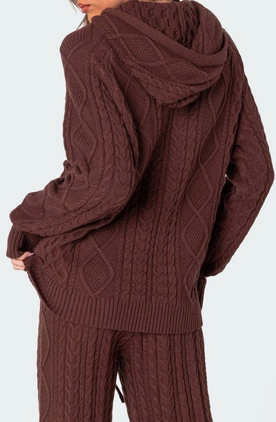 Shop Edikted Jelena Cable Knit Hoodie In Brown