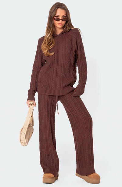 Shop Edikted Jelena Cable Knit Hoodie In Brown