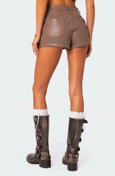 Shop Edikted Martine High Waist Faux Leather Shorts In Brown