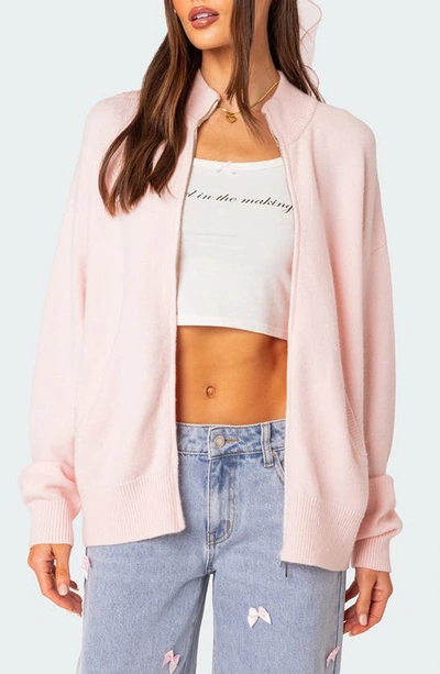 Shop Edikted Montie Oversize Double Zip Cardigan In Light-pink