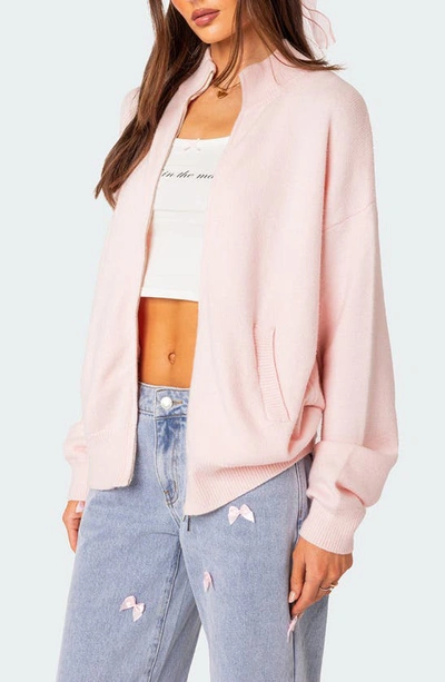 Shop Edikted Montie Oversize Double Zip Cardigan In Light-pink