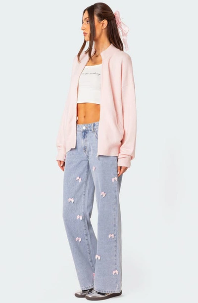 Shop Edikted Montie Oversize Double Zip Cardigan In Light-pink