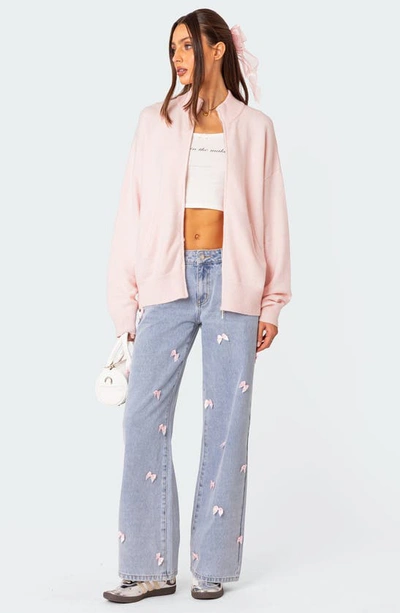 Shop Edikted Montie Oversize Double Zip Cardigan In Light-pink