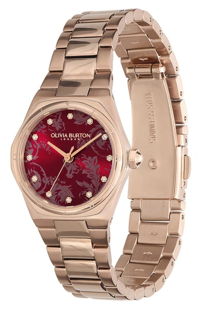 Shop Olivia Burton Mini Hexa Bracelet Watch, 28mm In Rose Gold/ Red
