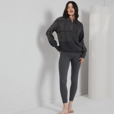 Lunya Cozy Cotton Silk Pocket Henley In Drifting Charcoal