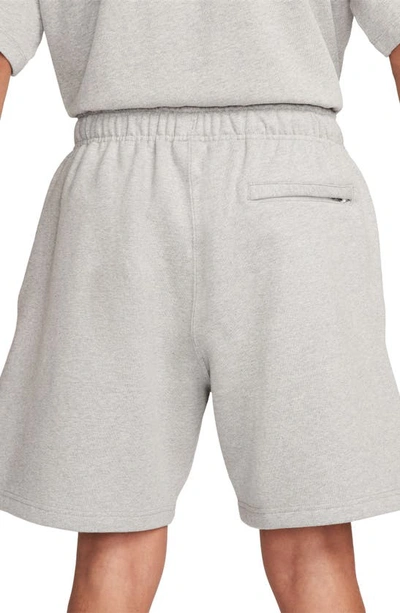 Shop Nike Solo Swoosh Fleece Sweat Shorts In Dark Grey Heather/ White