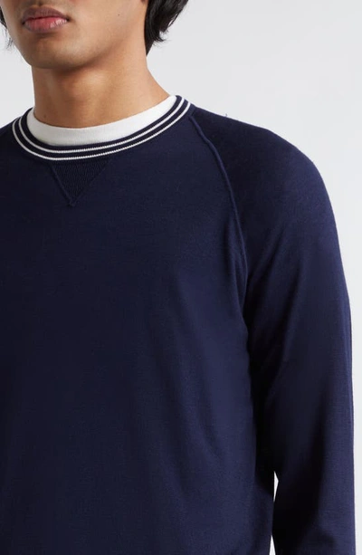 Shop Eleventy Tipped Merino Wool Sweater In Denim And White