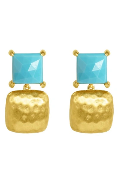 Shop Dean Davidson Nomad Double Square Turquoise Drop Earrings In Turquoise Sky/ Gold