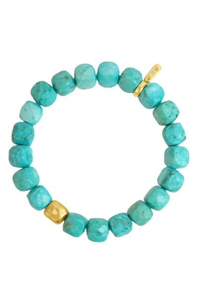 Shop Dean Davidson Nomad Turquoise Beaded Stretch Bracelet In Turquoise Sky/ Gold