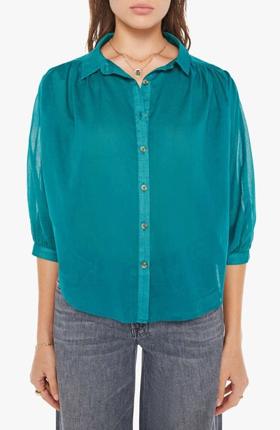 Shop Mother The Breeze Cotton Button-up Shirt In Teal Green
