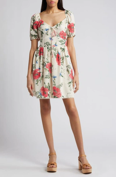 Shop Chelsea28 Floral Puff Sleeve Fit & Flare Dress In Pink Floral