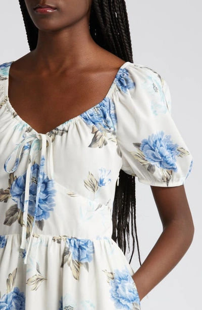 Shop Chelsea28 Floral Puff Sleeve Fit & Flare Dress In Blue Floral