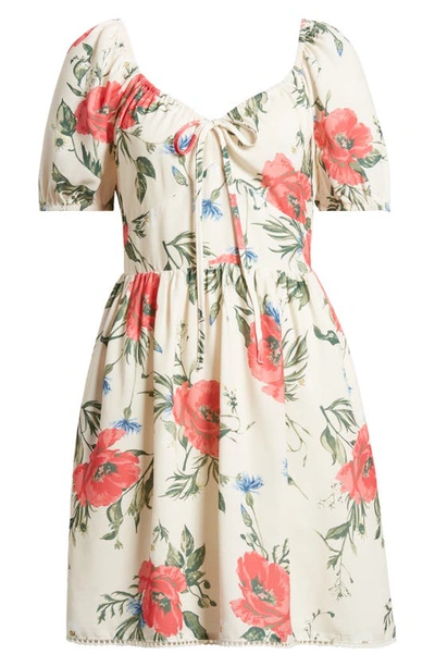 Shop Chelsea28 Floral Puff Sleeve Fit & Flare Dress In Pink Floral