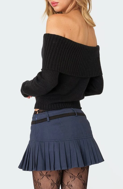 Edikted Tamara Foldover Knit Top In Black