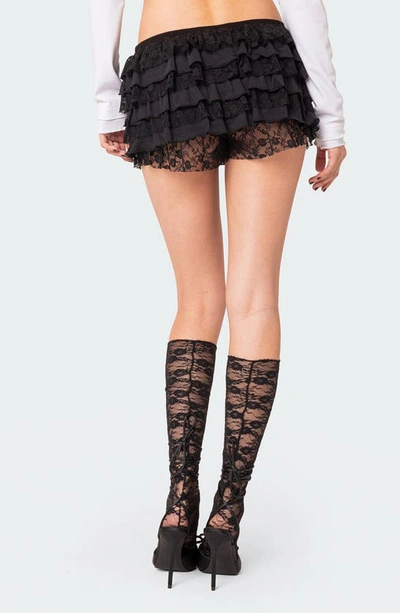Edikted Unicorn Layered Ruffle Lace Shorts In Black