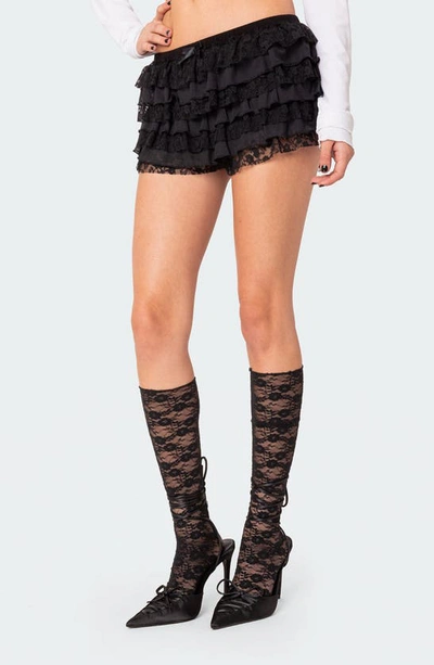 Edikted Unicorn Layered Ruffle Lace Shorts In Black