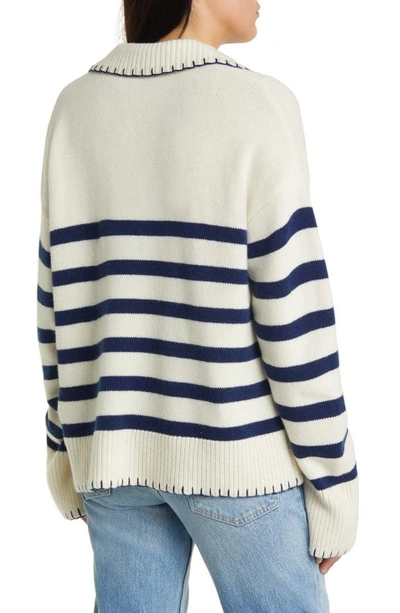 Shop Rails Stripe Wool & Cashmere Polo Sweater In Ivory Navy Stripe