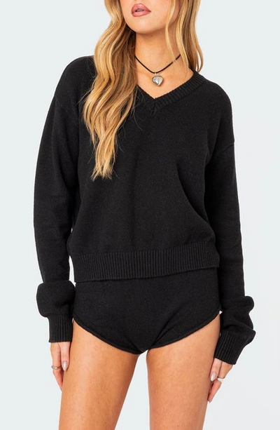 Shop Edikted Comfort Club Oversize Crop Sweater In Black