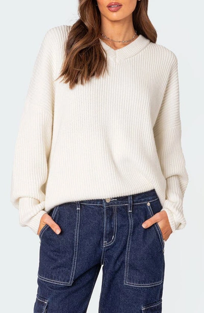 Shop Edikted Denny Oversize V-neck Sweater In White