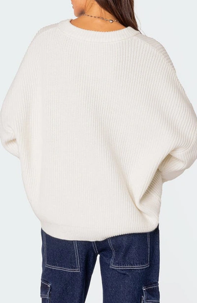 Shop Edikted Denny Oversize V-neck Sweater In White