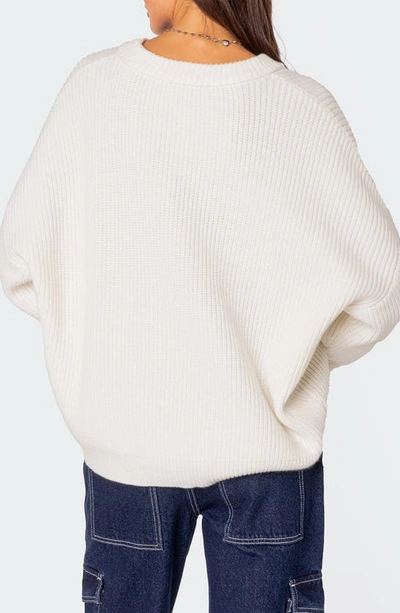 Edikted Denny Oversize V-neck Sweater In White