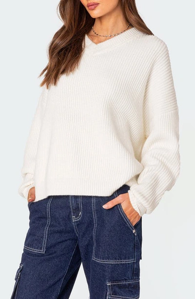 Edikted Denny Oversize V-neck Sweater In White