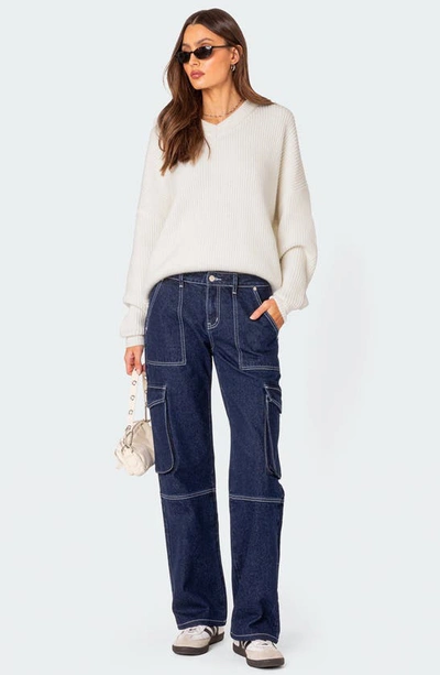 Edikted Denny Oversize V-neck Sweater In White