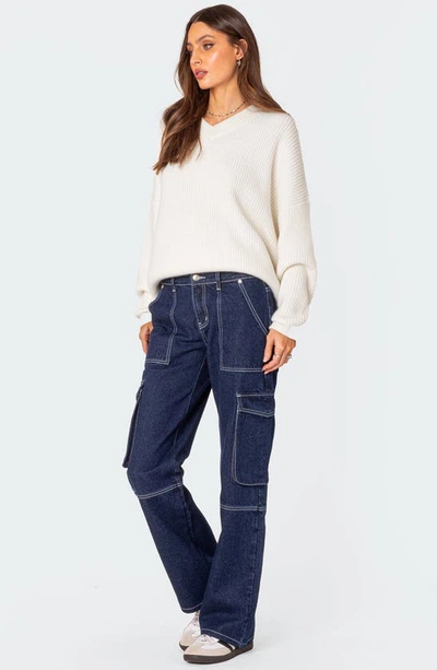 Edikted Denny Oversize V-neck Sweater In White