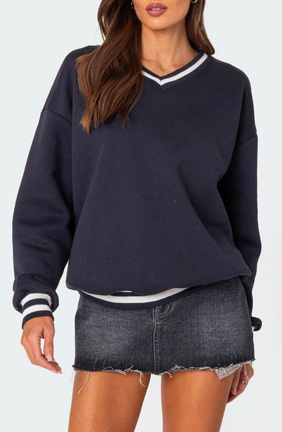 Shop Edikted Caryn Oversize Sweatshirt In Navy