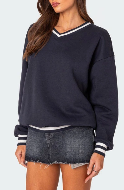 Shop Edikted Caryn Oversize Sweatshirt In Navy