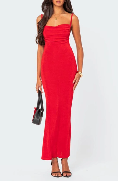 Shop Edikted Clea Open Back Maxi Dress In Red