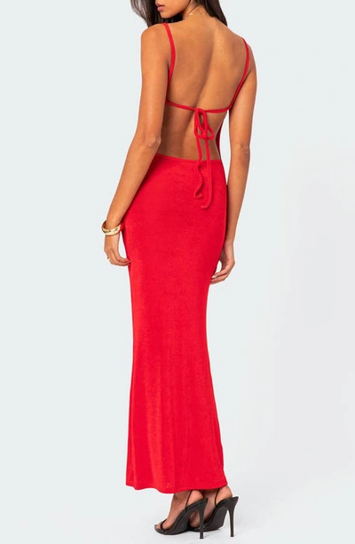 Shop Edikted Clea Open Back Maxi Dress In Red