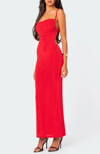 Shop Edikted Clea Open Back Maxi Dress In Red