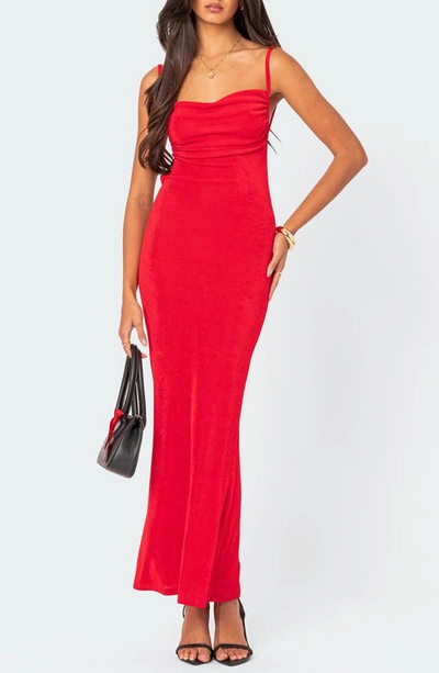Shop Edikted Clea Open Back Maxi Dress In Red
