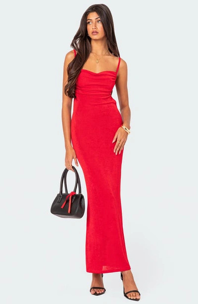 Shop Edikted Clea Open Back Maxi Dress In Red