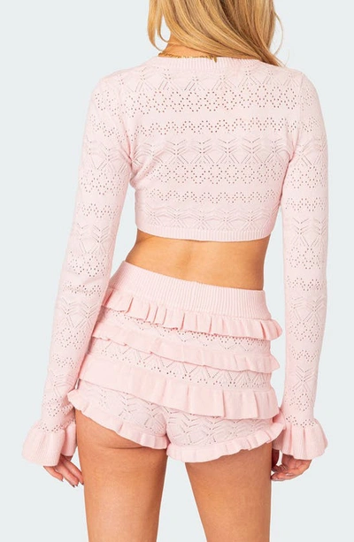 Edikted Delana Pointelle Crop Top In Light-pink
