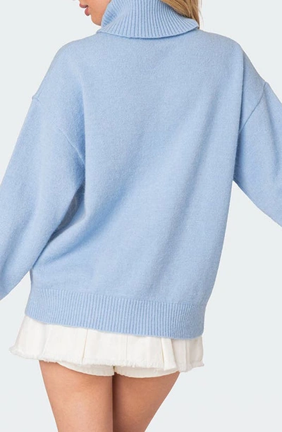 Shop Edikted Isabelle Oversize Turtleneck Sweater In Light-blue